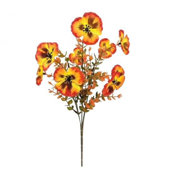 Artificial Pansy Flowers Faux Pansy Blooms with Eucalyptus Leaves UV Resistant Fake Pansy Bundle for Window Box Porch Home Autumn Harvest Decoration
