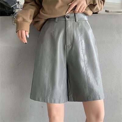 2022 Autunno Inverno PU Ecopelle Pantaloncini da Donna Casual a Vita Alta Gamba Larga Pantaloni Vintage Harajuku Larghi Pantaloncini Corti da Donna