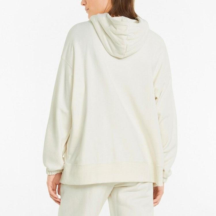 Puma Classics Oversized Hoodie With Embroidered Logo And Drawstring Women Tops Beige 535320-99