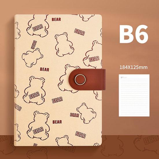 1Pc B6 Little Bear Notebook with PU Leather Cover Blank Inside Diary Journal Notepad for Office School Businees Scrapbooking A6 коричневый