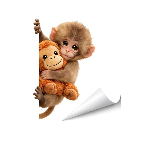 Monkey Sticker Cute Monkey Holding Plush Toy Sticker Waterproof PVC Decal for Window Refrigerator Laptop Water Bottle Phone Car C