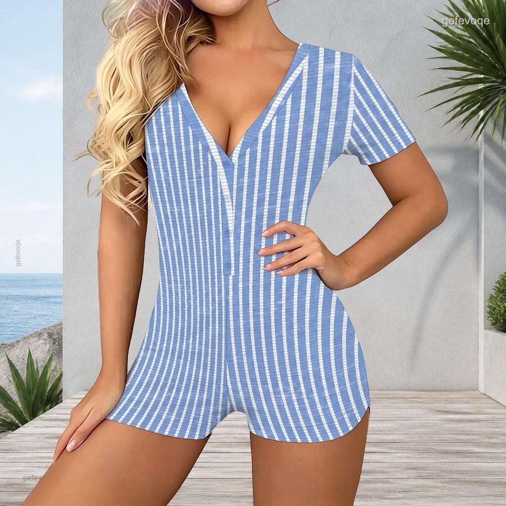 Women Plus Size Black Golden Printed V Neck Short Sleeve Fitted Short Romper
