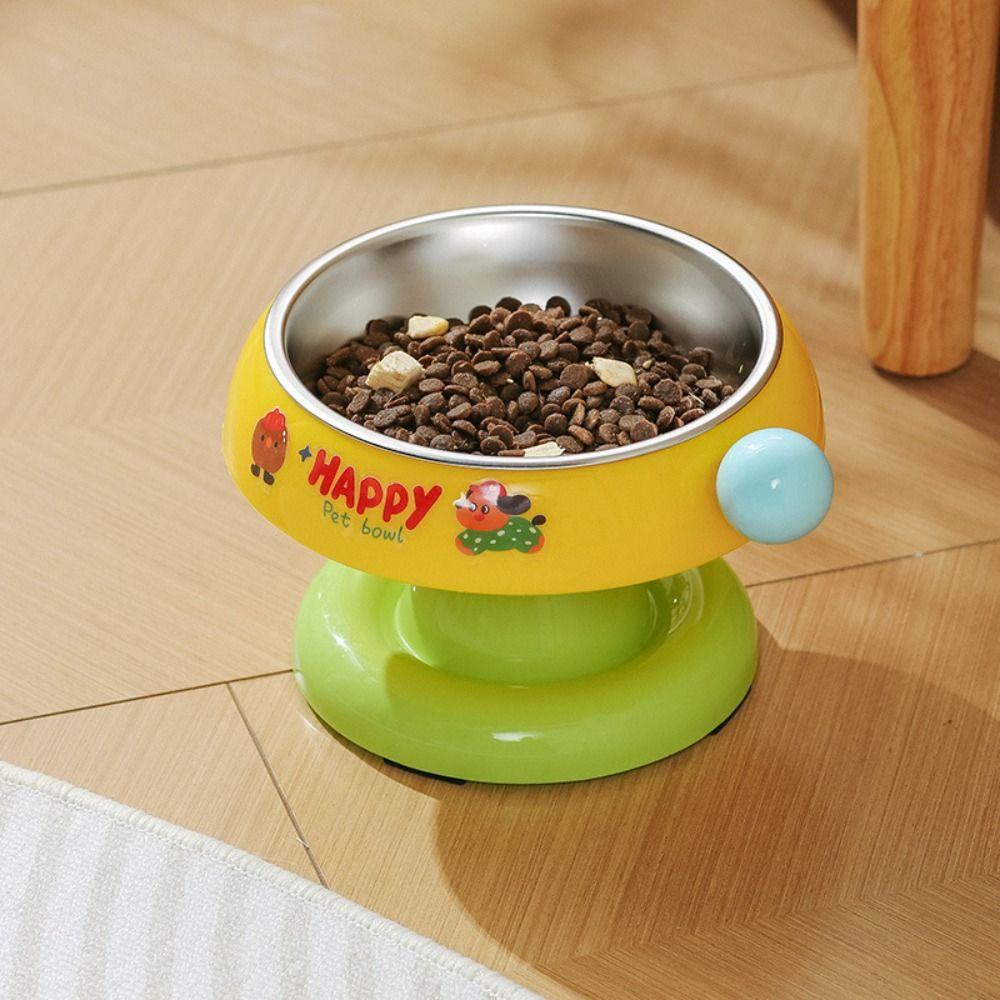 Anti Slip Pet High Footed Bowl Cartoon Cat Bowl Multifunction Cat Food Water Bowl  Home