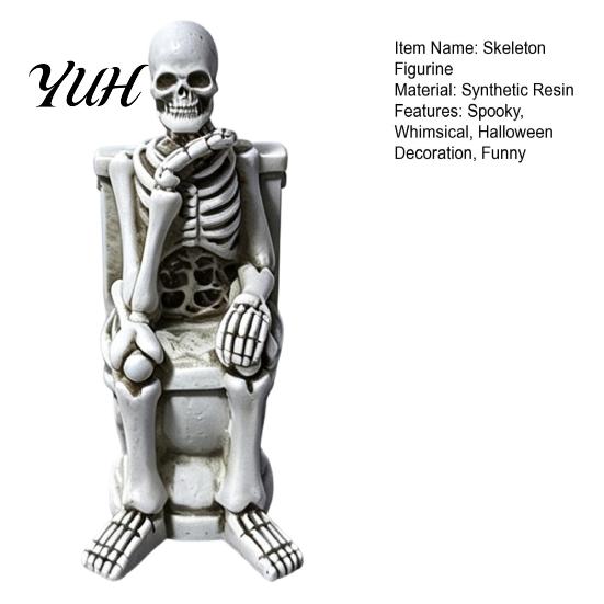 Creative Holiday Gift Skeleton On Toilet Figurine, Funny Gothic Bathroom Statue, Spooky Room Accessories Halloween Resin Ornament for Home Office