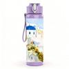 1PC Santorini White Building Sea View 750ml Color Plastic Sports Water Bottle Leakproof Flip Straw Lid Suitable for Sports Office Home Use