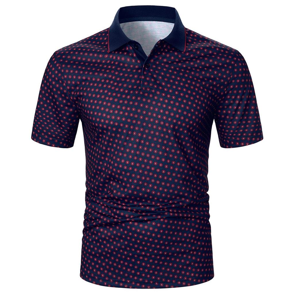 Digital 3D Printed Men'S Polo Shirt Men'S Casual Splicing Color Short Sleeve Shirt