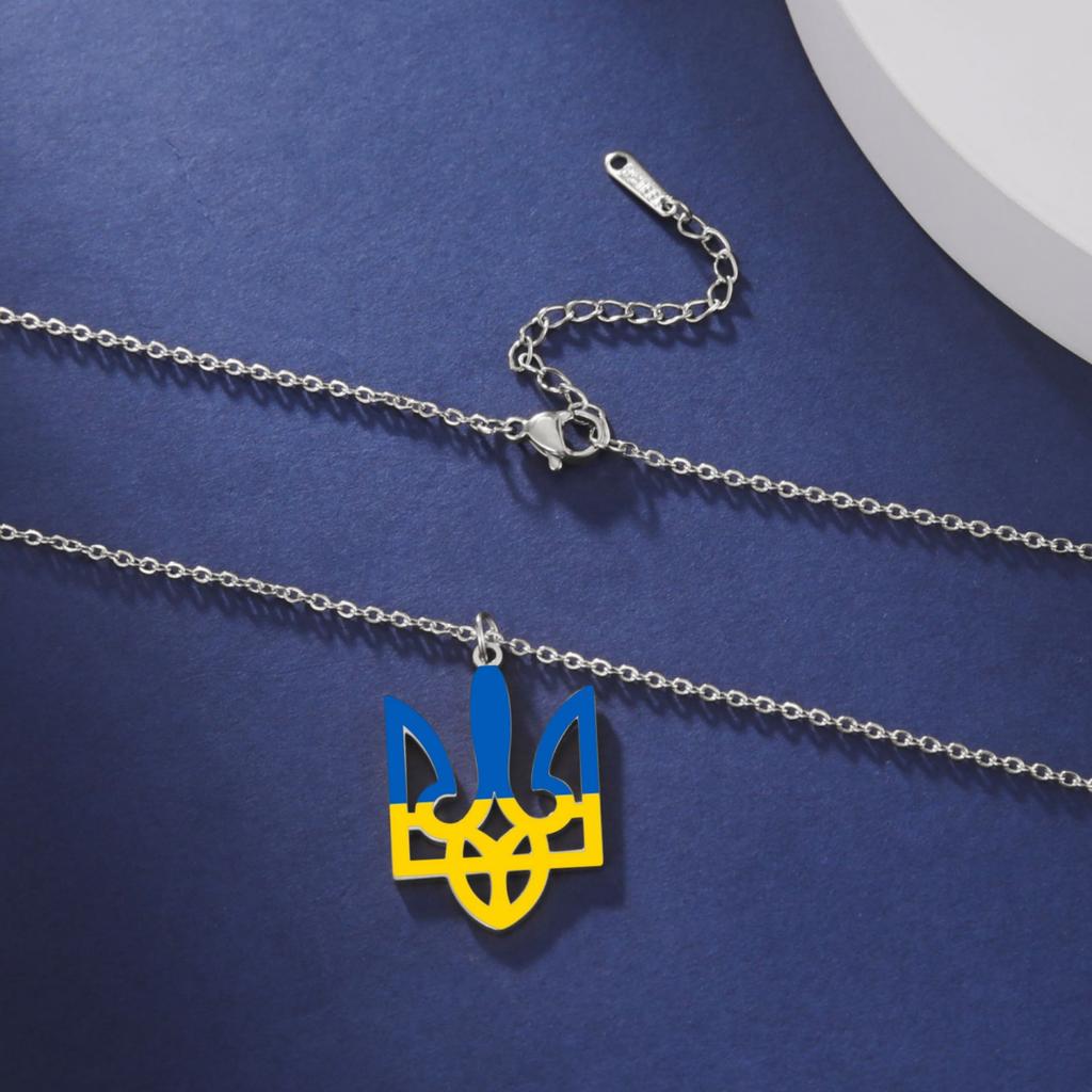 Edelstahl Ukraine Dreizack Halskette Blau Gelb Ukraine Flagge Anhänger Halskette Ukrainisches Nationales Symbol Tryzub Halskette