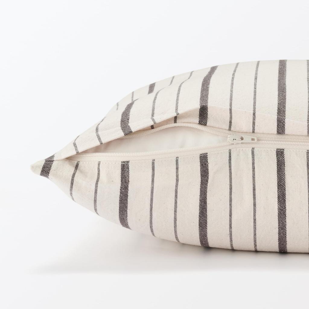 MUJI Washed Cotton Cushion Cover, 43 X 43 Cm, Natural Stripe