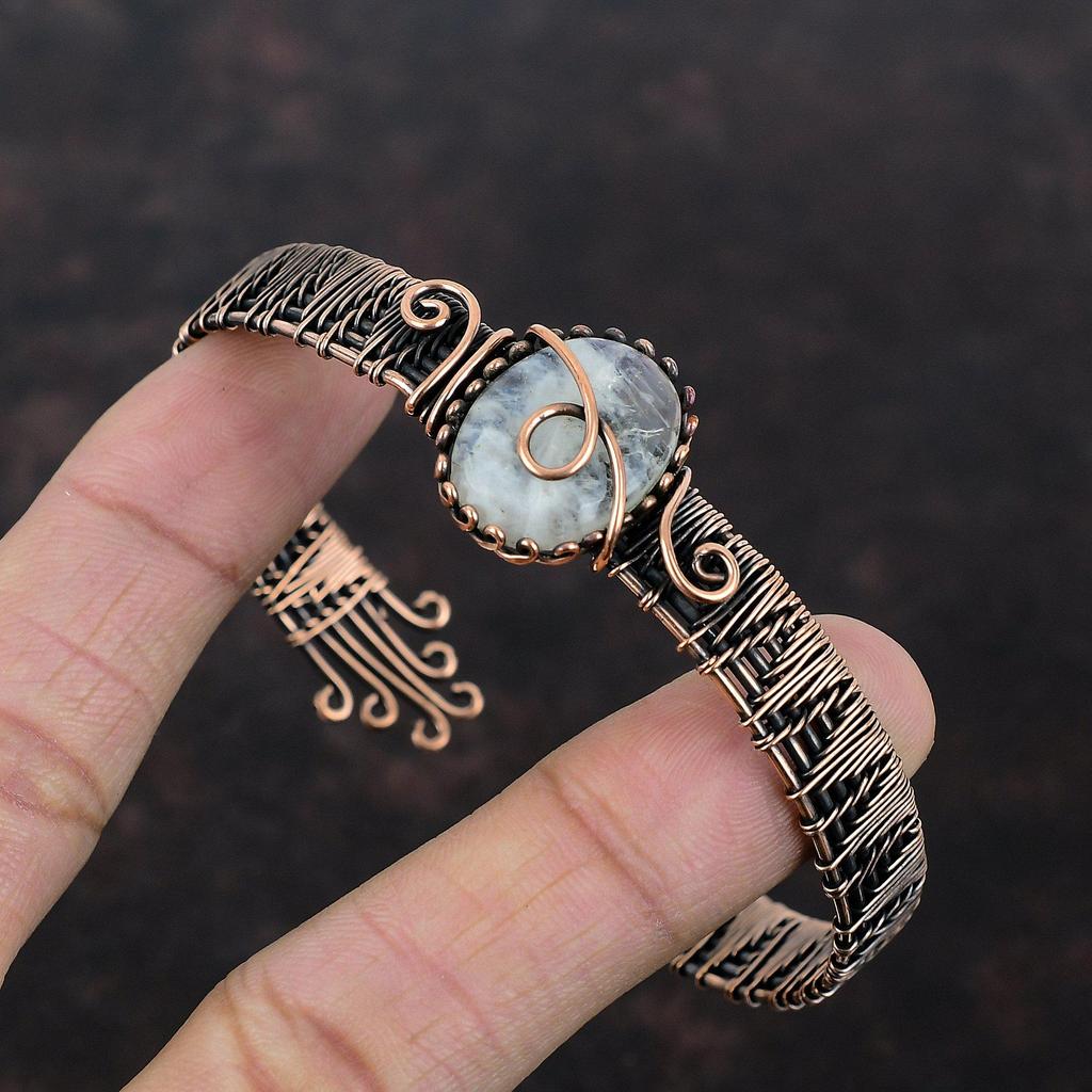 Rainbow Moonstone Cuff Bracelet Copper Wire Wrapped Bangle Rainbow Moonstone Jewelry Gemstone Adjustable Bangle Handmade Copper Wire Jewelry