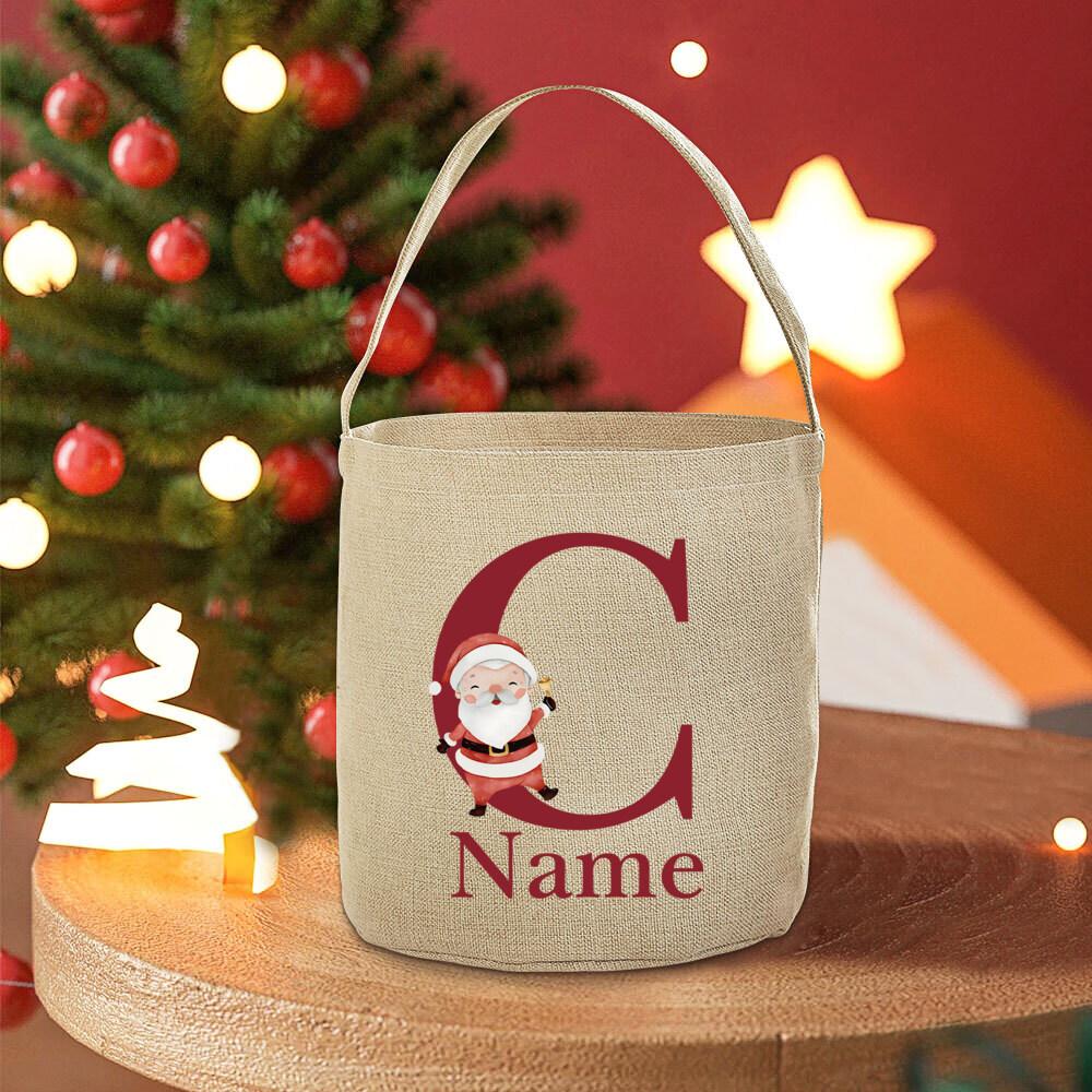 Personalised 26 Initial with Name Candy Bucket Bag Christmas Party Children's Tote Bags Portable Basket Kid Xmas Gifts