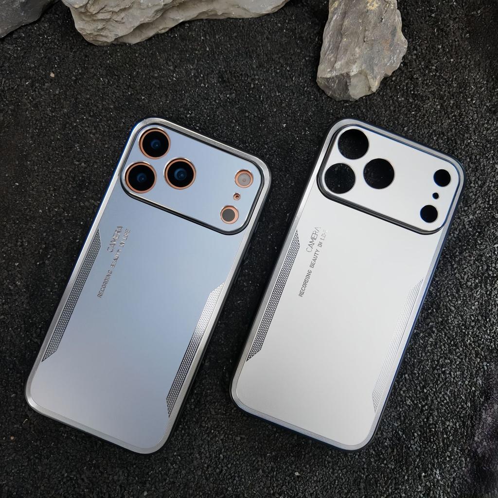Applicable iPhone 17Promax mobile phone case Apple 16 metal matte 15PRO contrasting color anti-drop protective case