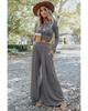 Azura Exchange Gray Ribbed Crop Top Long Pants Set