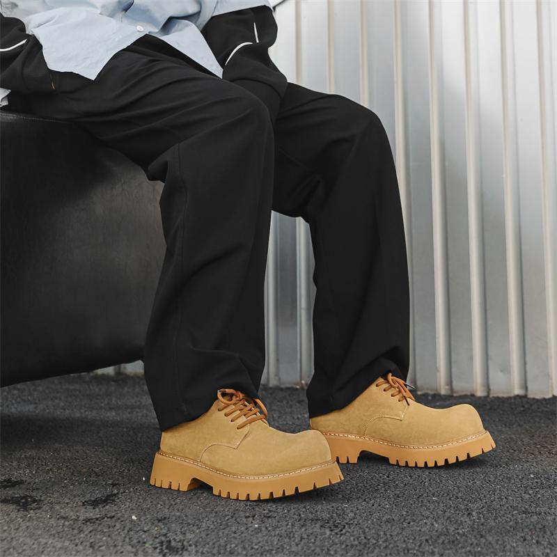 Autumn and winter thick soled men's shoes Minimalist retro British style Work and Party Leisure Business Lace up shoes