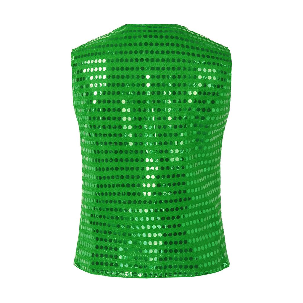 Gilet Senza Maniche con Paillettes per Bambini Unisex Design Scollo a V Chiusura a Bottoni Colore Unico Top da Esibizione