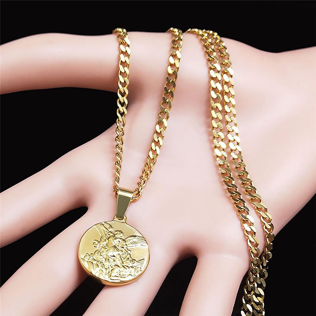 Archangel Gold/Silver Pendant Necklace for Men and Women Stainless Steel Choker Religious Jewelry Inspirational Gift