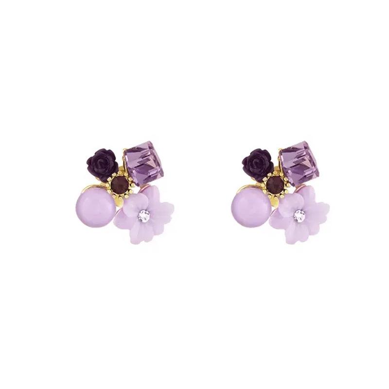 Trendy 2023 Purple Crystal Flower Stud Earrings: S925 Silver, Versatile & Fashionable Jewelry for Women