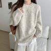 Autumn Winter Women Sweater Soft Round Neck Loose Knit Pullover Long Sleeve Casual Solid Color Thick Top