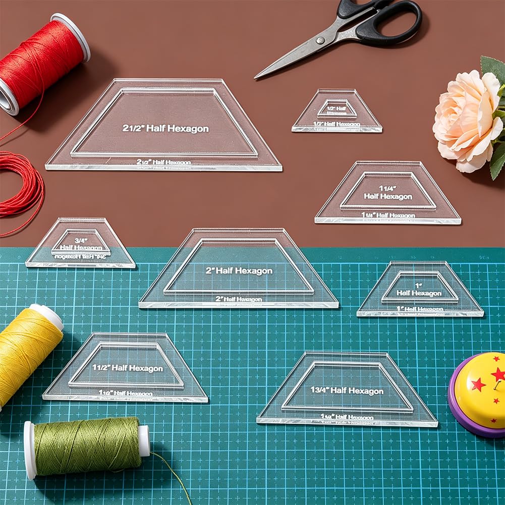 BENECREAT Set of 8 Sizes Trapezoid Quilting Acrylic Quilting Ruler Transparent Sewing for Handmade Patchwork Cutting Patchwork Sewing 6mm Thickness
