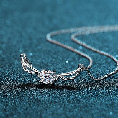 S925 Sterling Silver Female Angel 'S Wing Collarbone Neck Chain 50 Points Mozang Stone Necklace