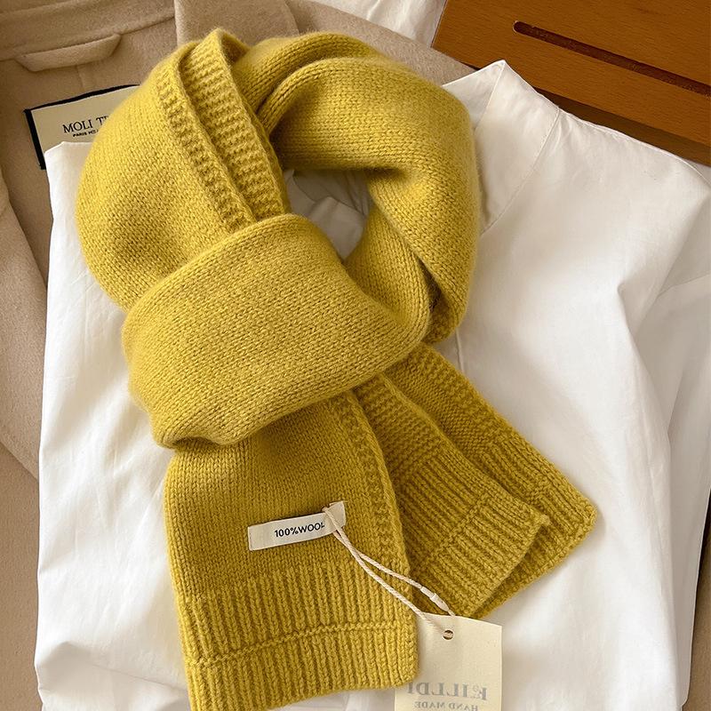 Pure Wool Knitted Women Scarf Solid Color Korea Style Winter Warm Outdoor Scarves Tassel Shawls Pashmina Lady Wrap