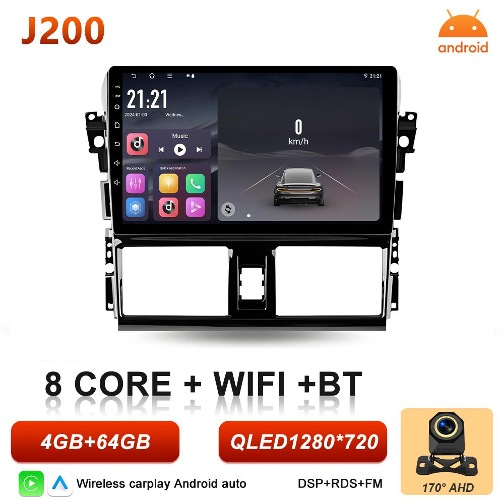 Android 16 Car Radio Carplay For Toyota Yaris Vios 2014 2015 2016 Multimedia Player 2k Touch Screen Bluetooth GPS Navigation DVD