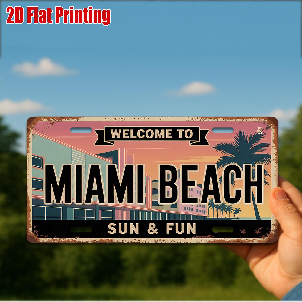 

D Flatpc Vintage Metal Sign for Decorationg Only Outdoor Wall Art (xcm) MIAMI BEACH Aluminum SignRetro Travel Decor 15x30cm(5.9x7.8inch)