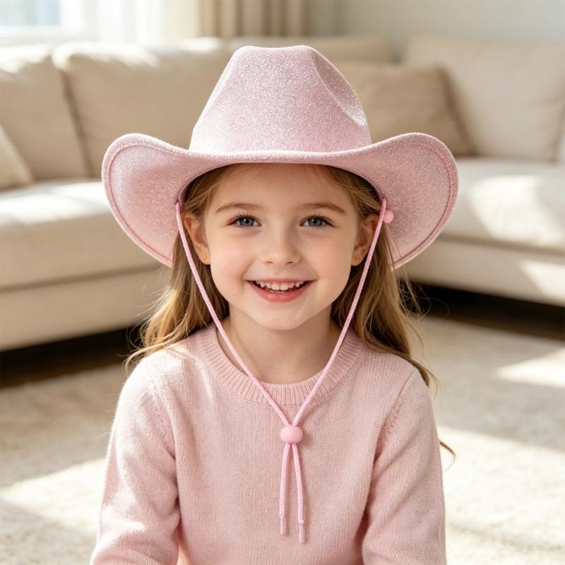 Kids Glitter Western Panama Hat Party Accessory with Broad Edge and Pinched Top for Costume Shows, Dance Recitals, Photo Fun