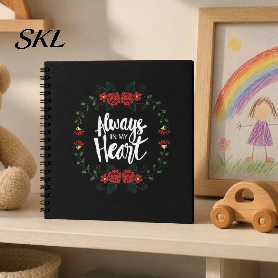 Family Photo Album Album, 6 Inch Cardboard with Black Paper Pages for DIY Memory Handmade Scrapbook Keeping, Portable Vintage Travel Celebrations,