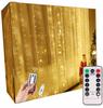 Light Curtain 3x3M Lights 300 LEDs Warm White 8 Programs Remote Control +Hooks