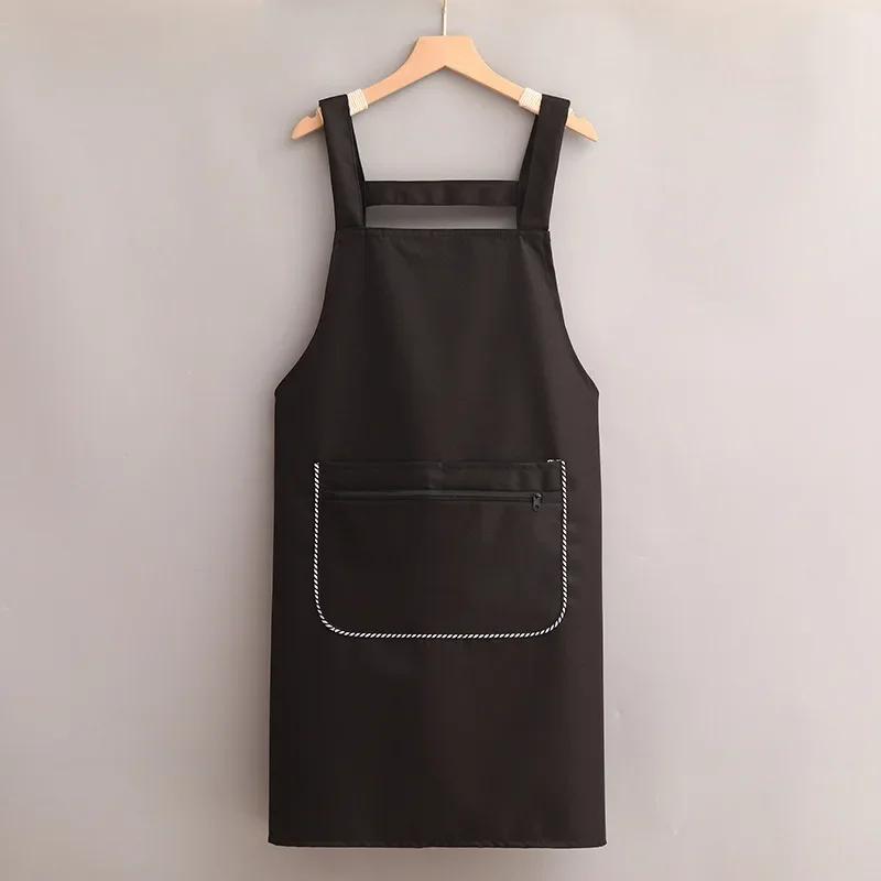 1Pcs Simple Waterproof Apron Wear Resistant Anti-Fouling Anti-Oil Zipper Large Pocket Apron Home Kitchen Apron