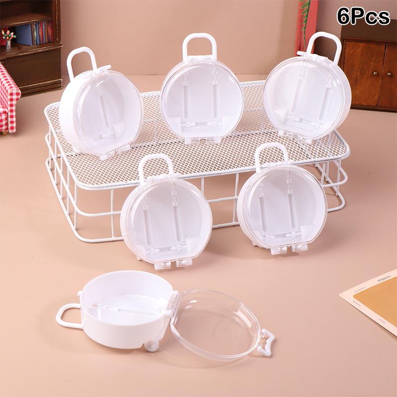 

6 шт. Мини милый круглый пластиковый чемодан на колесиках для кукол, модель чемодана для кукольного домика, маленький клатч, украшения для кукольного дома, игрушки для украшения белый