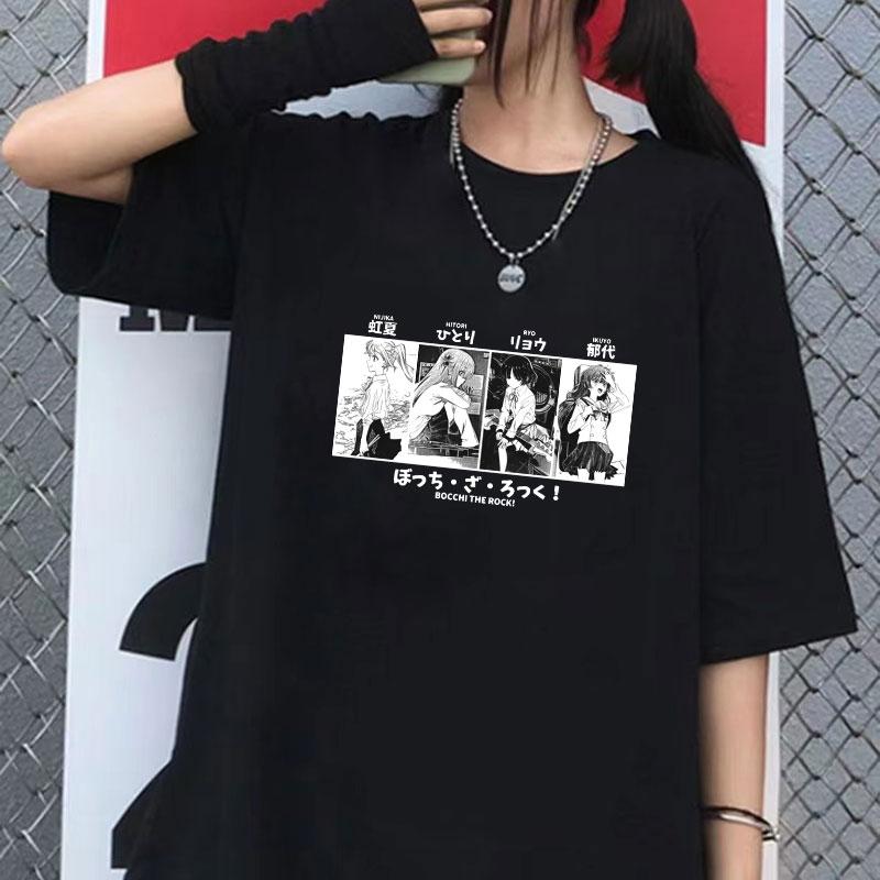 

Горячая футболка с аниме Bocchi The Rock, забавная футболка Hitori Gotoh Yamada Ryo Kita Ikuyo Ijichi Nijika, летняя футболка большого размера для пар