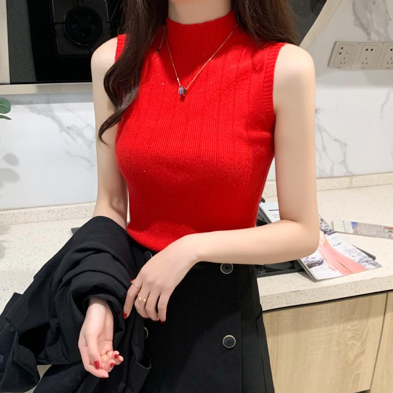 Весна и лето Новый полуводолазка без рукавов женский свитер ранняя осень костюм тонкий жилет пуловер свитер One size