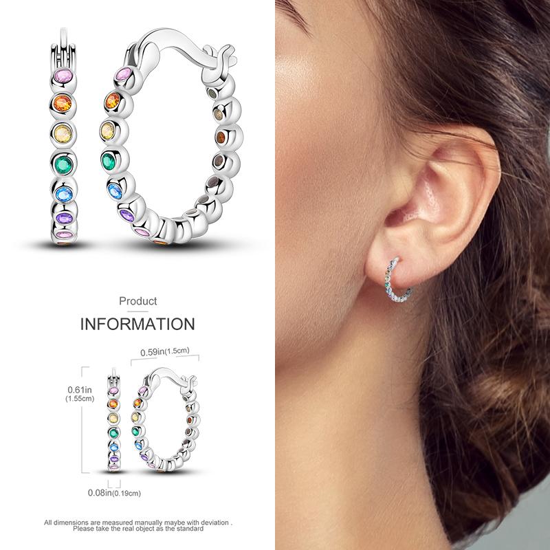 Boucles d'Oreilles Créoles en Argent 925 Zircon Coloré Boucles d'Oreilles Créoles Pavées Pour Femmes Filles Bijoux Cadeau