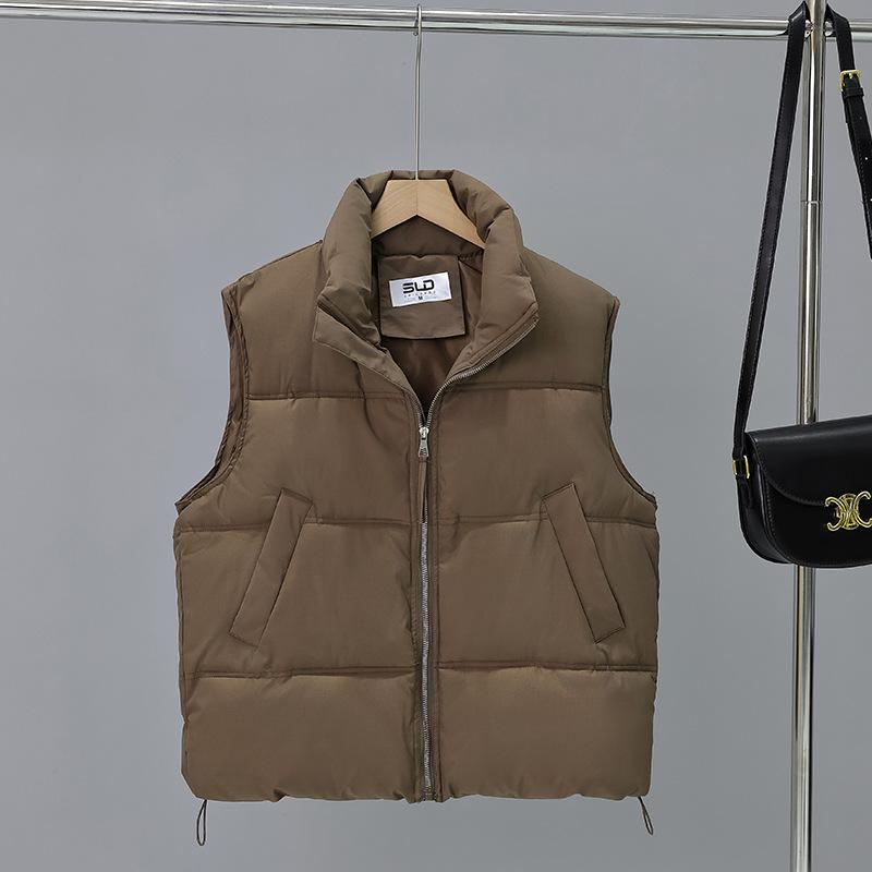 

Осень и зима стойка воротник утолщенный пуховый хлопковый жилет хлебная одежда модный повседневный свободный ветрозащитный жилет куртка XXL хаки