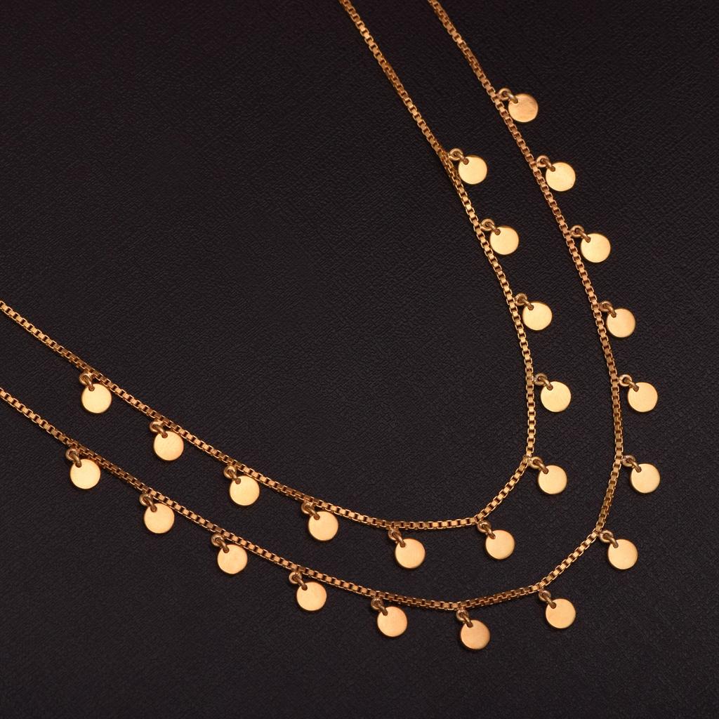 Double Layer Disc Charm Gold Vermeil Necklace - 925 Sterling Silver