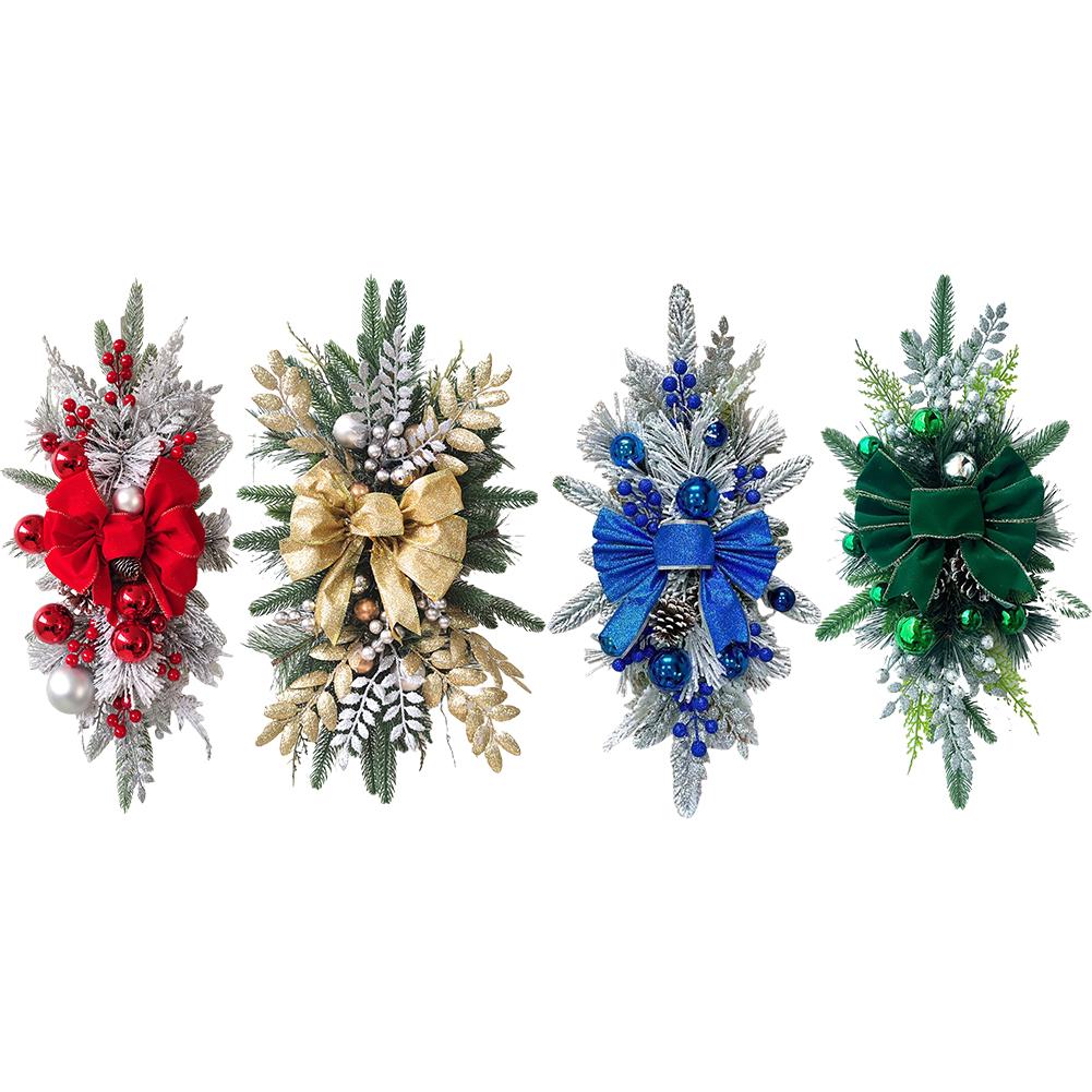 Christmas Stairway Swag Trim Artificial Staircase Garland Bowknot Garland Pendant for Home Decoration
