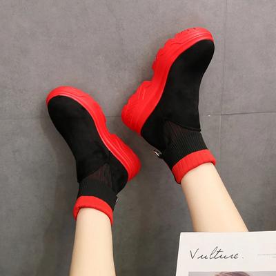Chaussures tendance pour femmes 2024, bottes mi-mollet pour femmes, bottes extensibles tricotées, bout rond, chaussures à plateforme à talon moyen pour femmes