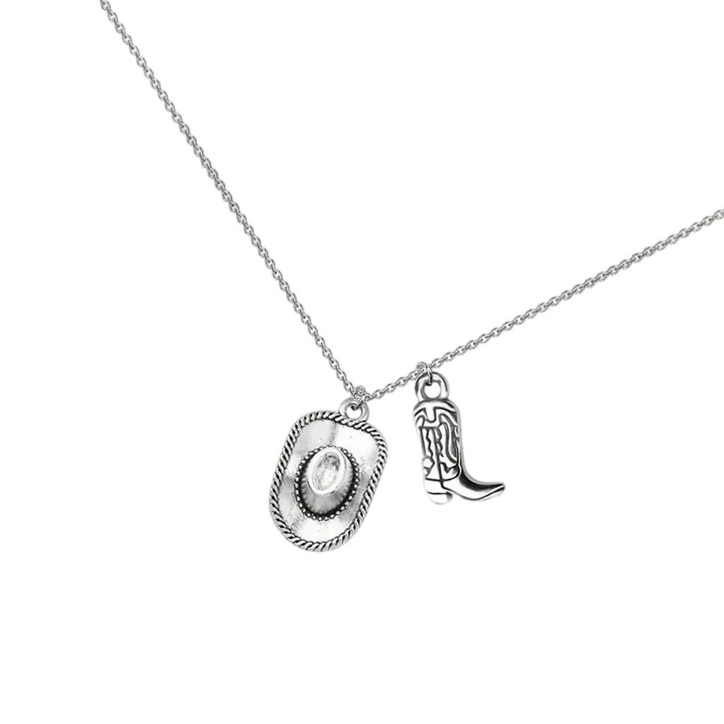 Vintage Western Cowboy Hat Boots Charm Pendant Necklace Adornment For Women Punk Jewelry Gifts Party Accessories
