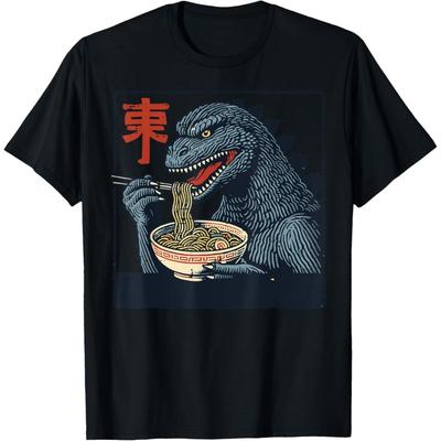 Japanisches Kaiju Monster Ramen Ukiyo Kunst Nudel Damen Herren Kinder T-Shirt