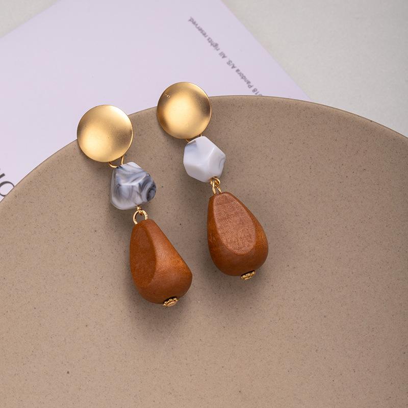 Creative Acrylic Earrings, Wood Water Drop Earrings, Niche High-End Earrings.