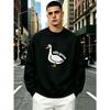 Men'S Crew Neck Long Sleeve Sweatshirt, Cute Cartoon White Goose Graphic Print Pullover with "Silly Goose" Letter Pattern