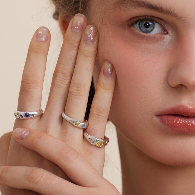 Fashion Colorful Zircon Adjustable Ring for Women Sweet Design Geometric Heart Crystal Finger Y2K Accessories Fine Jewelry Gifts