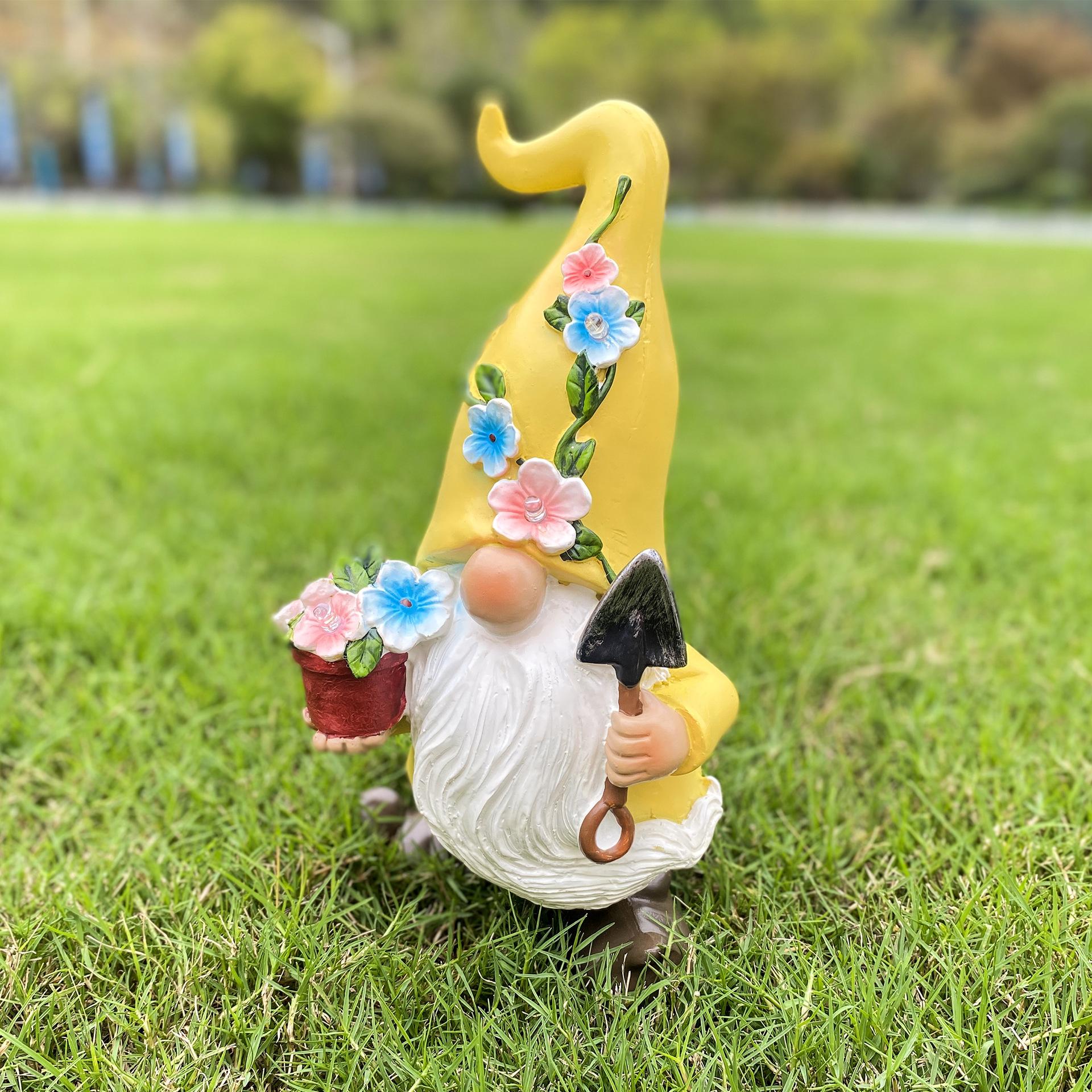 

Популярный садовый орнамент Гном Статуя гнома Солнечный светильник Уличный сад Изделия из смолы Санта-Клаус Декоративный светильник Декор для дома