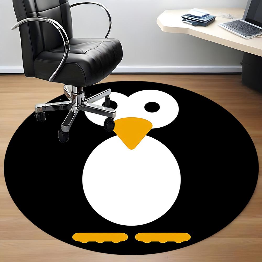1pc Penguin Office Round Area Rug, Indoor Mat Suitable For Office, Under Office Chairs Bedroom Living Room Home Decor, Room Deco