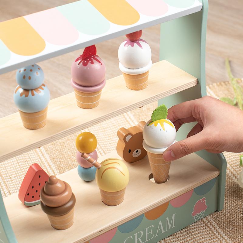 Toys Accessories Wooden Ice Cream Montessori Toddler Kitchen Pretend Play Food Coffee Maker Toy Set for Gifts Ages 3+ Children