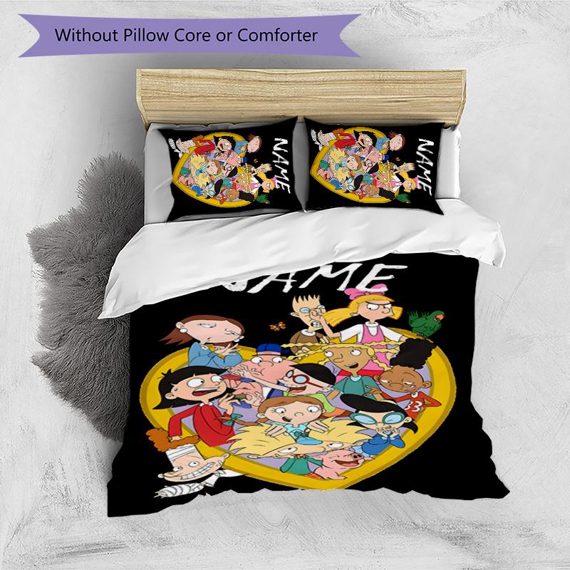 3pcs Custom Name Cartoon Hey Arnold Bedding Set Duvet Cover Closure Includes 1 Duvet Cover & 2 Pillowcases for All Seasons Bedroom Decor