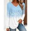 Autumn and Winter Ladies 3D Printed V-Neck Long Sleeve T-Shirt Christmas Dress