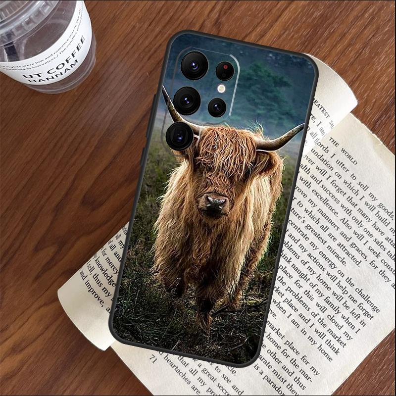 Highland Cow Scottish Art Phone Case For Samsung Galaxy S25 S23 S22 S21 Ultra S9 S10 S20 Plus S24 FE Funda Cover Shell