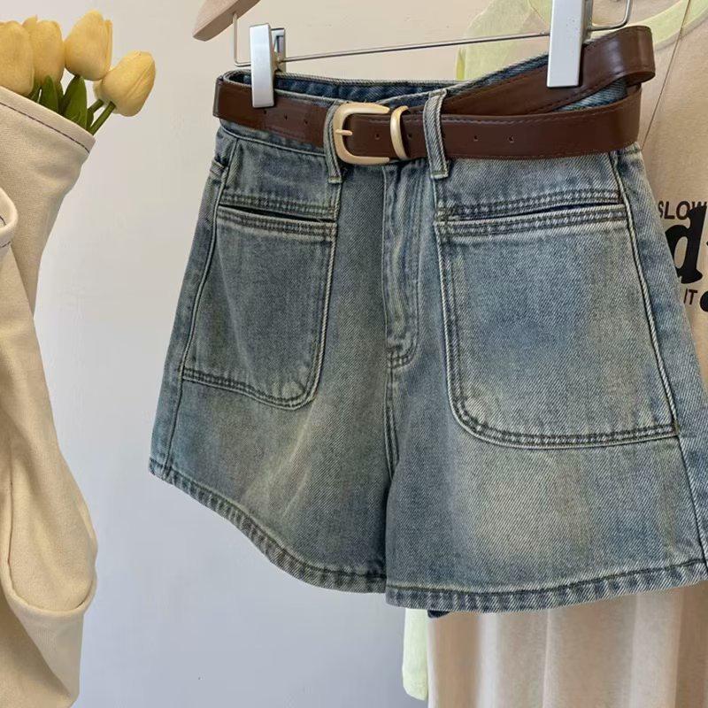 Women's 2023 High-Waist A-Line Denim Shorts with Double Pockets